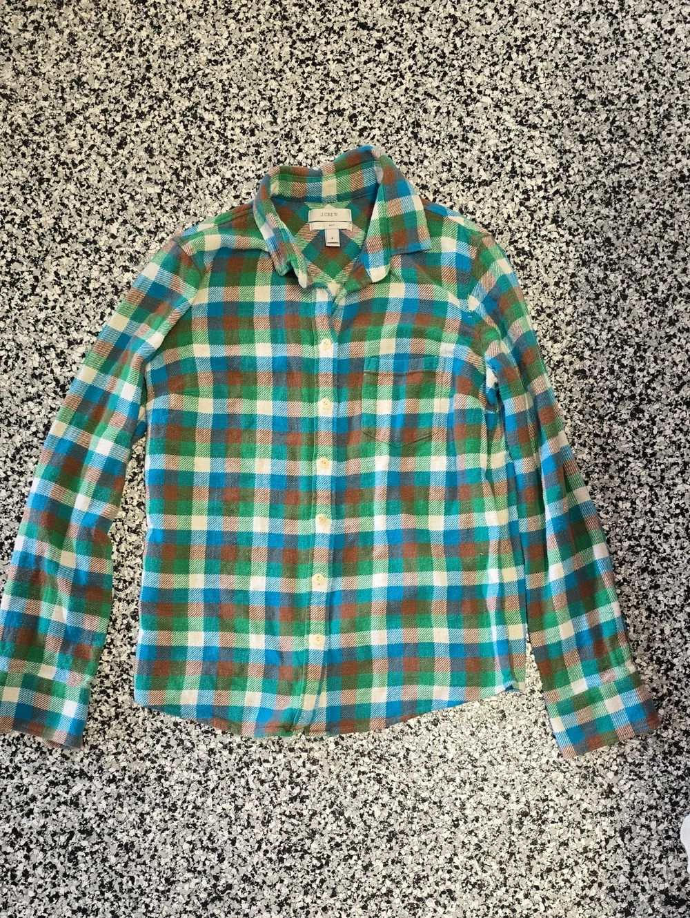 J. Crew Plaid Button-Down Shirt in Green, Blue, Brown, Cream